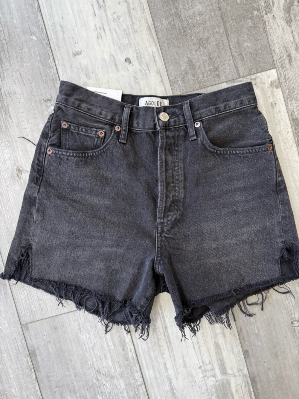 AGOLDE Dee Super High Rise Shorts 25 Black NWT Rigid Denim Button Fly